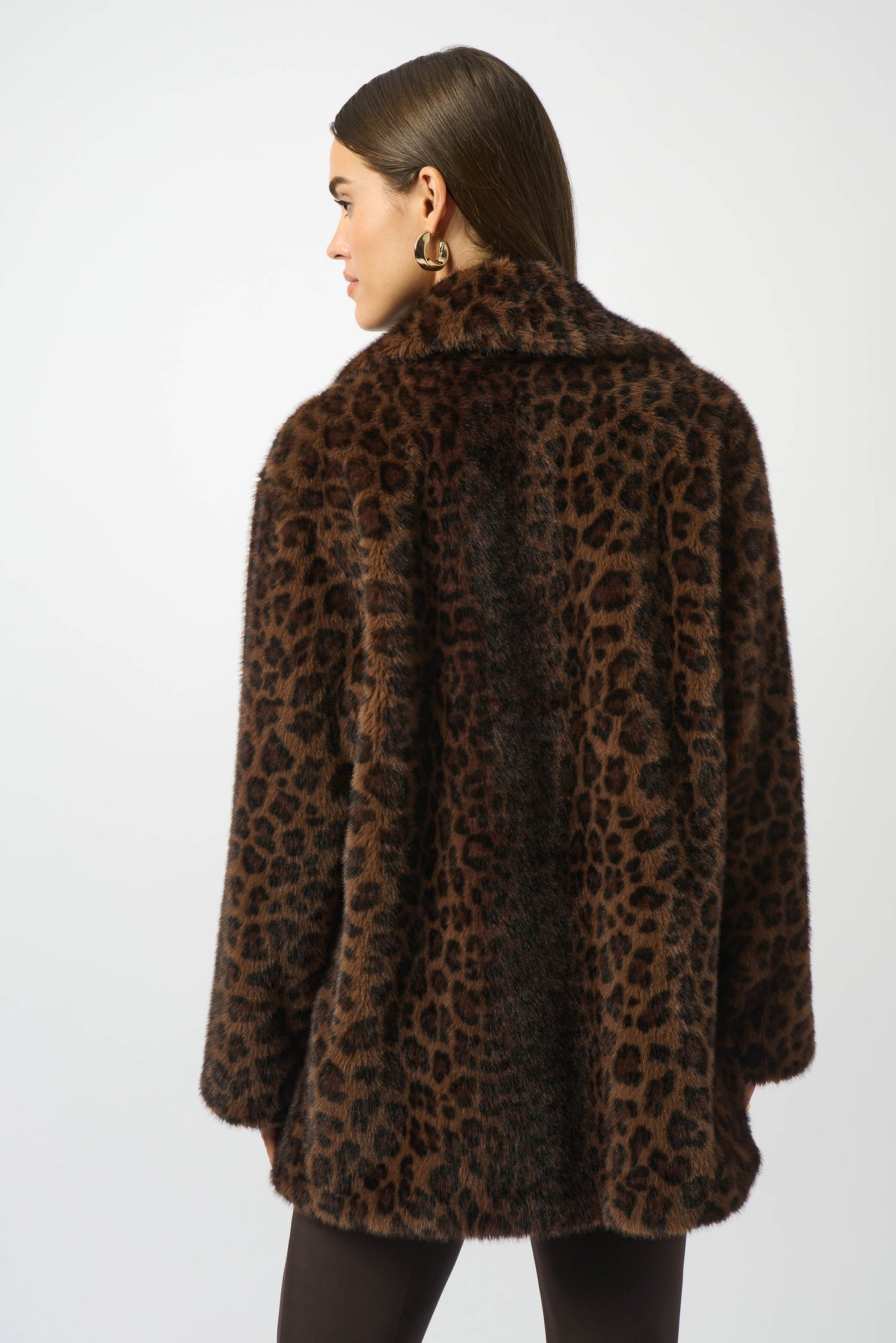 Joseph Ribkoff Faux Fur Leopard Print Double-Breasted Coat