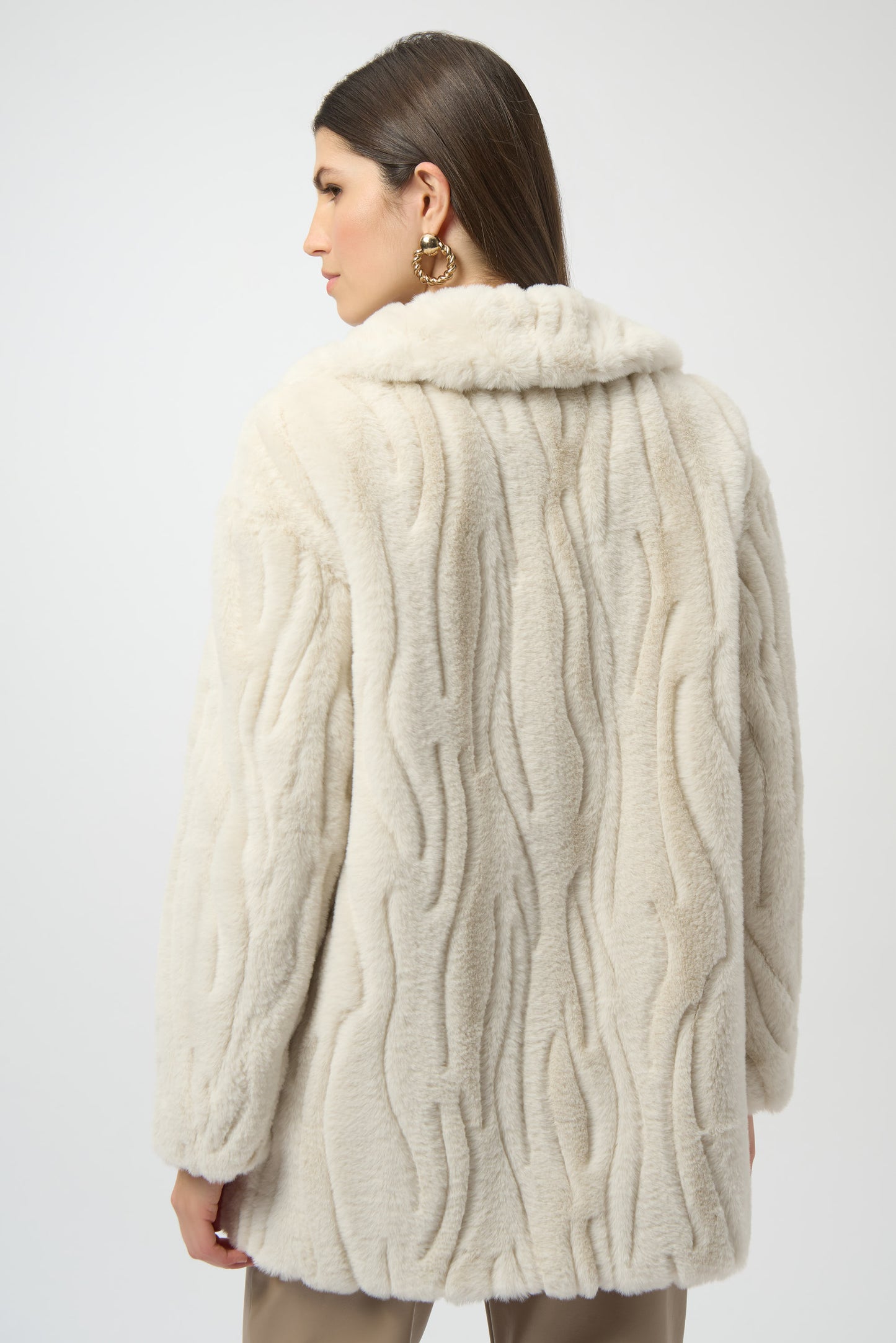 Joseph Ribkoff Textured Faux Fur Shawl Collar Coat