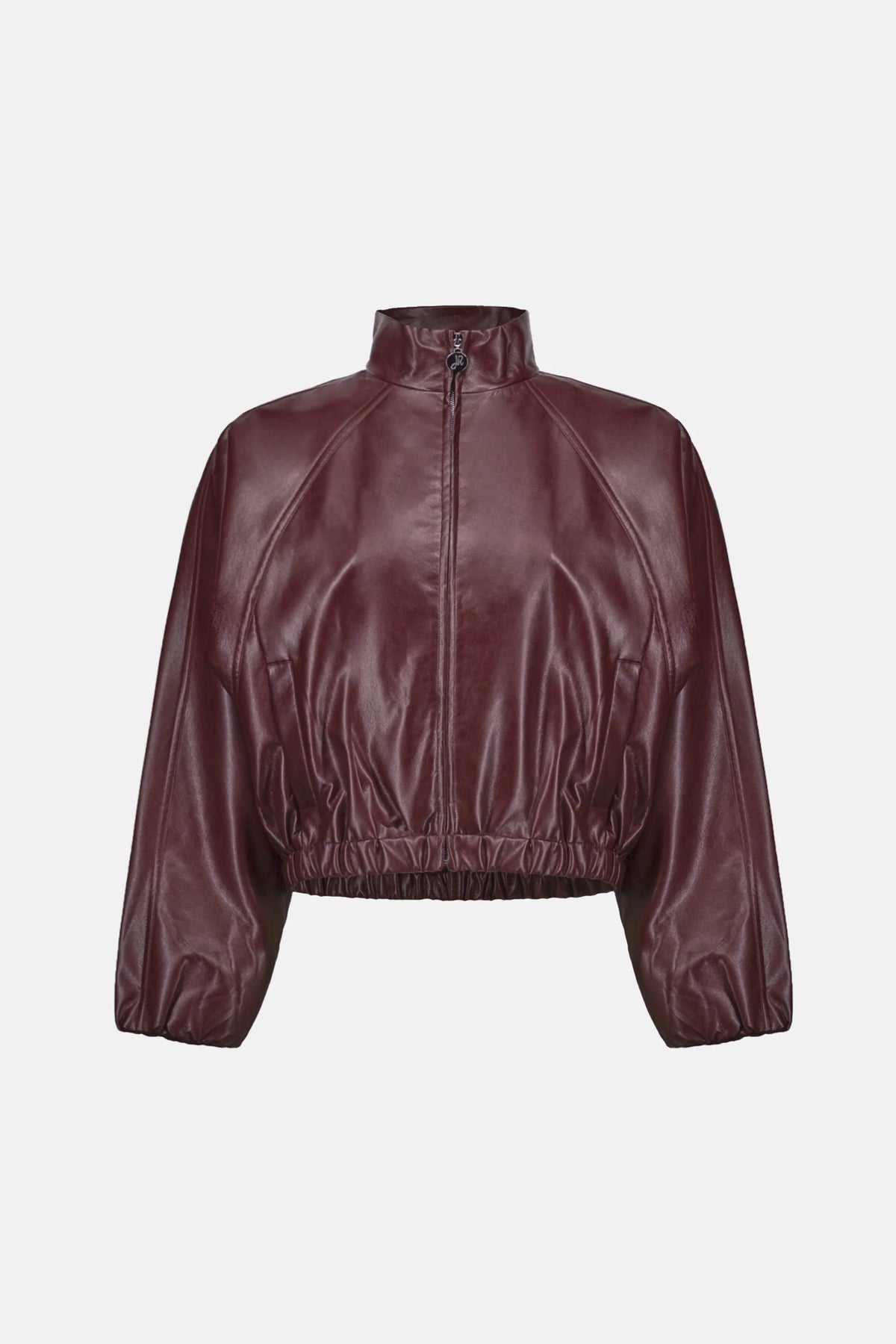 Joseph Ribkoff Leatherette Mock-Neck Bomber Jacket in Burgundy, style 263971