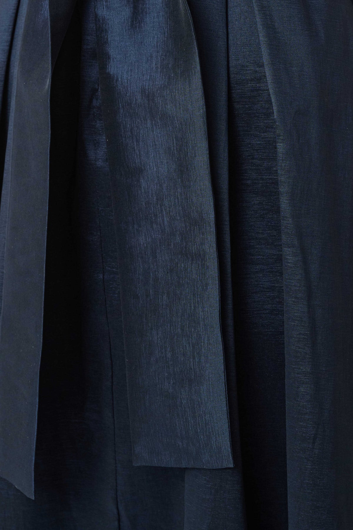 detail of tie on Joseph Ribkoff Stretch Taffeta Fit and Flare Dress With Lapel Collar in midnight blue , style 261719F26