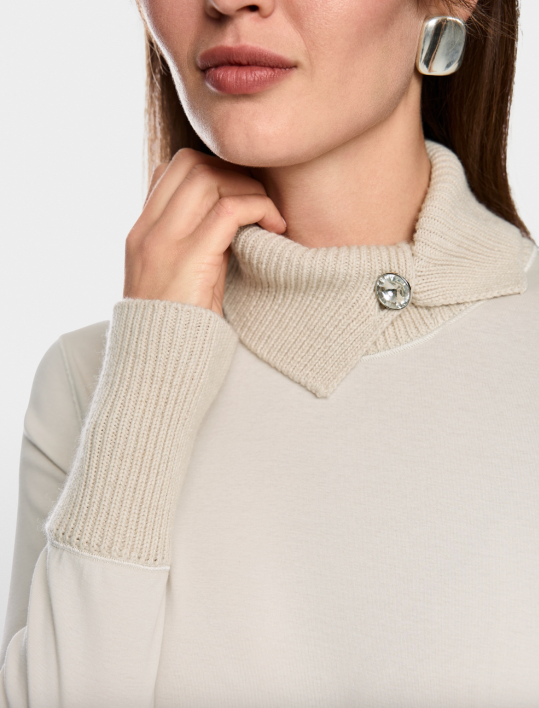 Marccain Long Sleeve top with Knit Collar