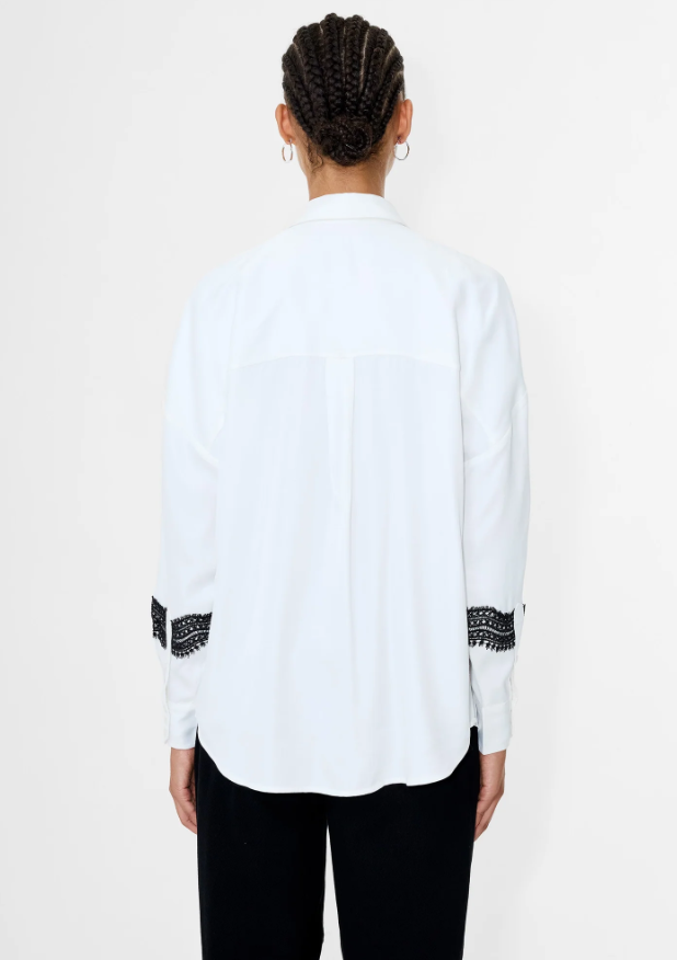 French Connection Candice Satin Lace Mix Long Sleeve Shirt