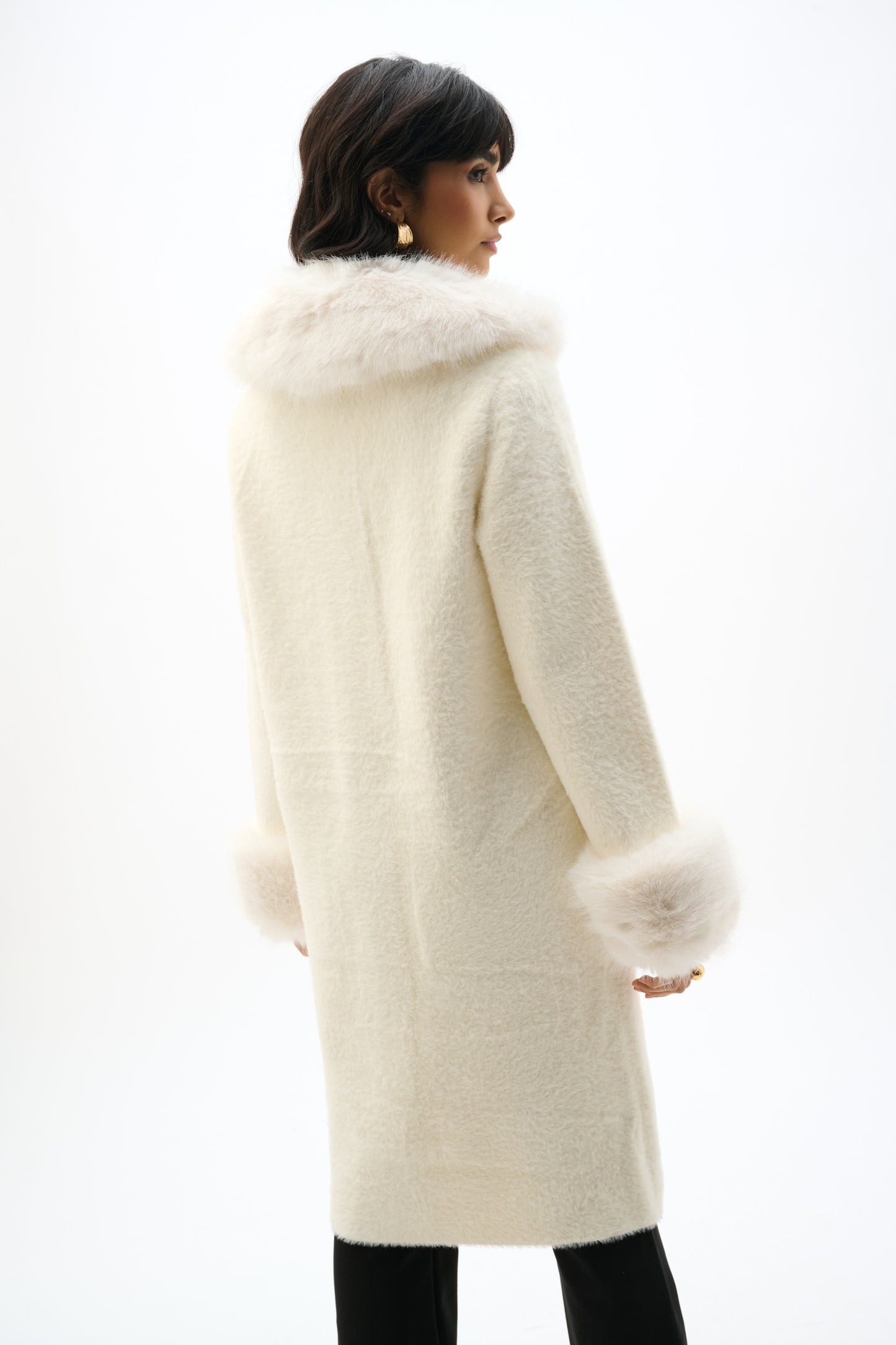 Joseph Ribkoff Feather Yarn and Faux Fur Sweater Coat