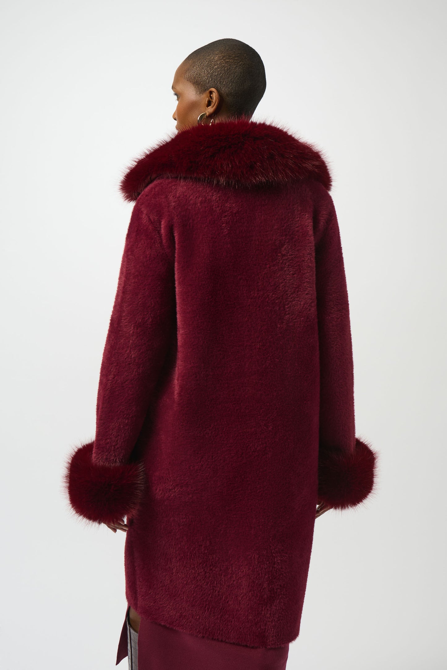 Joseph Ribkoff Feather Yarn and Faux Fur Sweater Coat