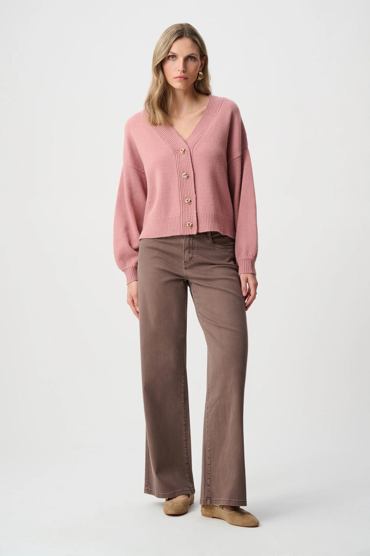 Joseph Ribkoff Goldie Classic Wide-Leg Jeans in Mink, style 251968F26 shown from the front