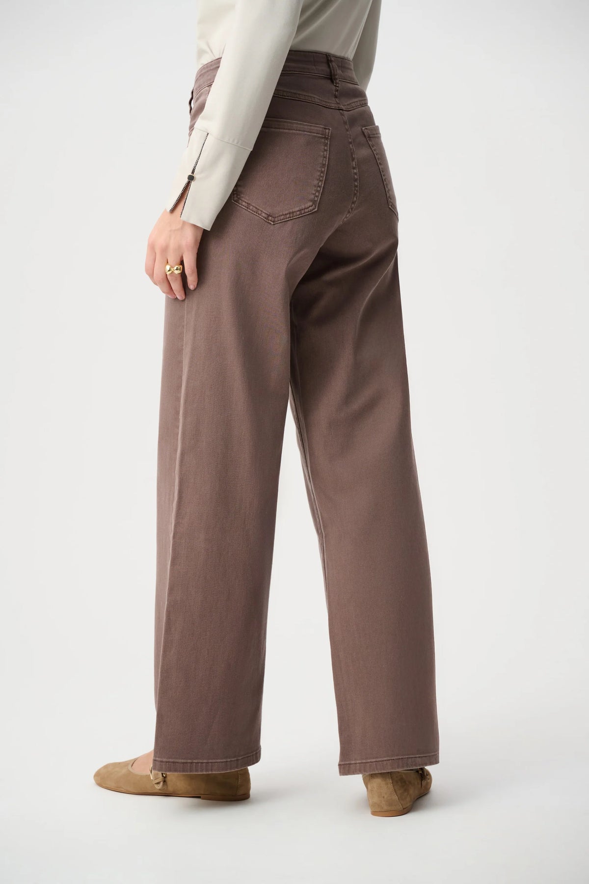 Joseph Ribkoff Goldie Classic Wide-Leg Jeans in Mink, style 251968F26 shown from the back