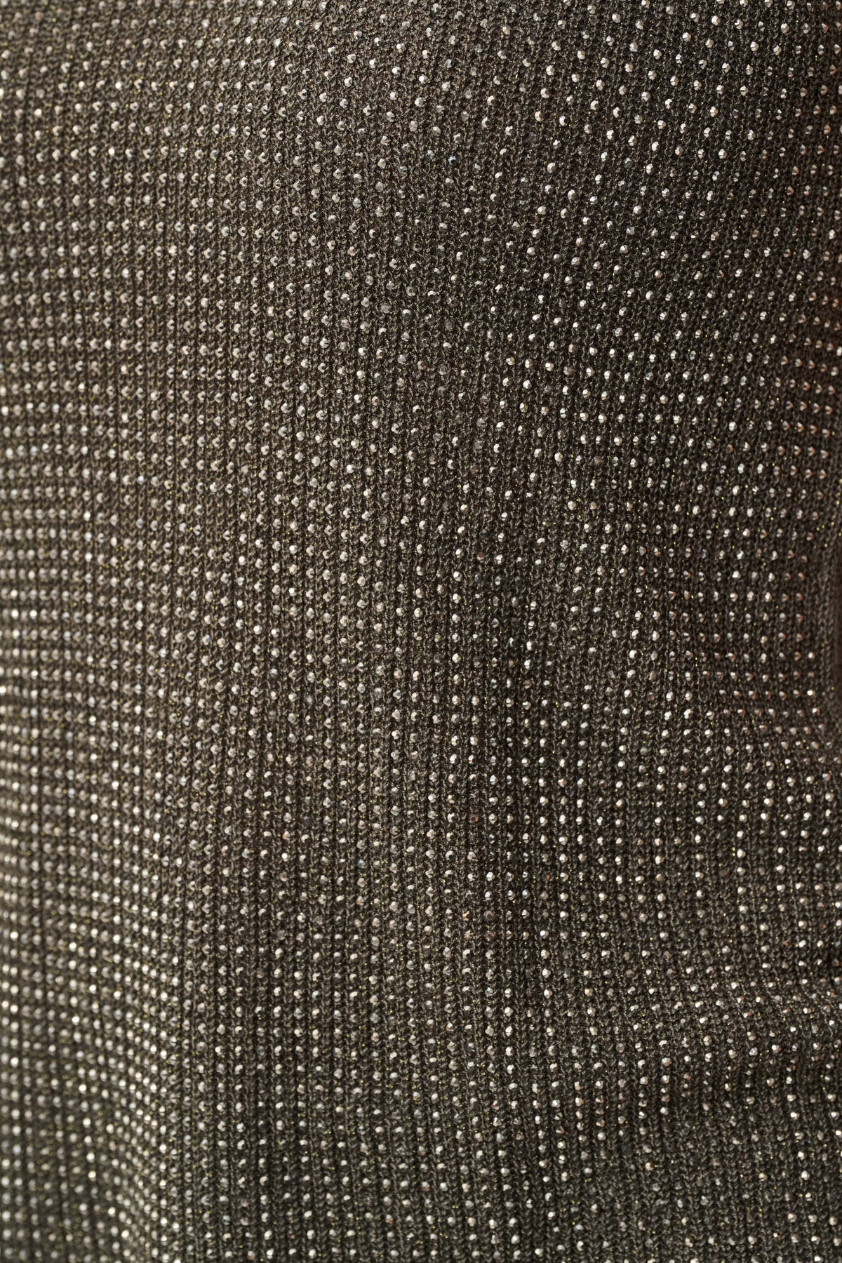 Close-up of sleeve, fabric or embellishment detail on Joseph Ribkoff Rhinestone Knit Camisole in Avocado, style 252915F26