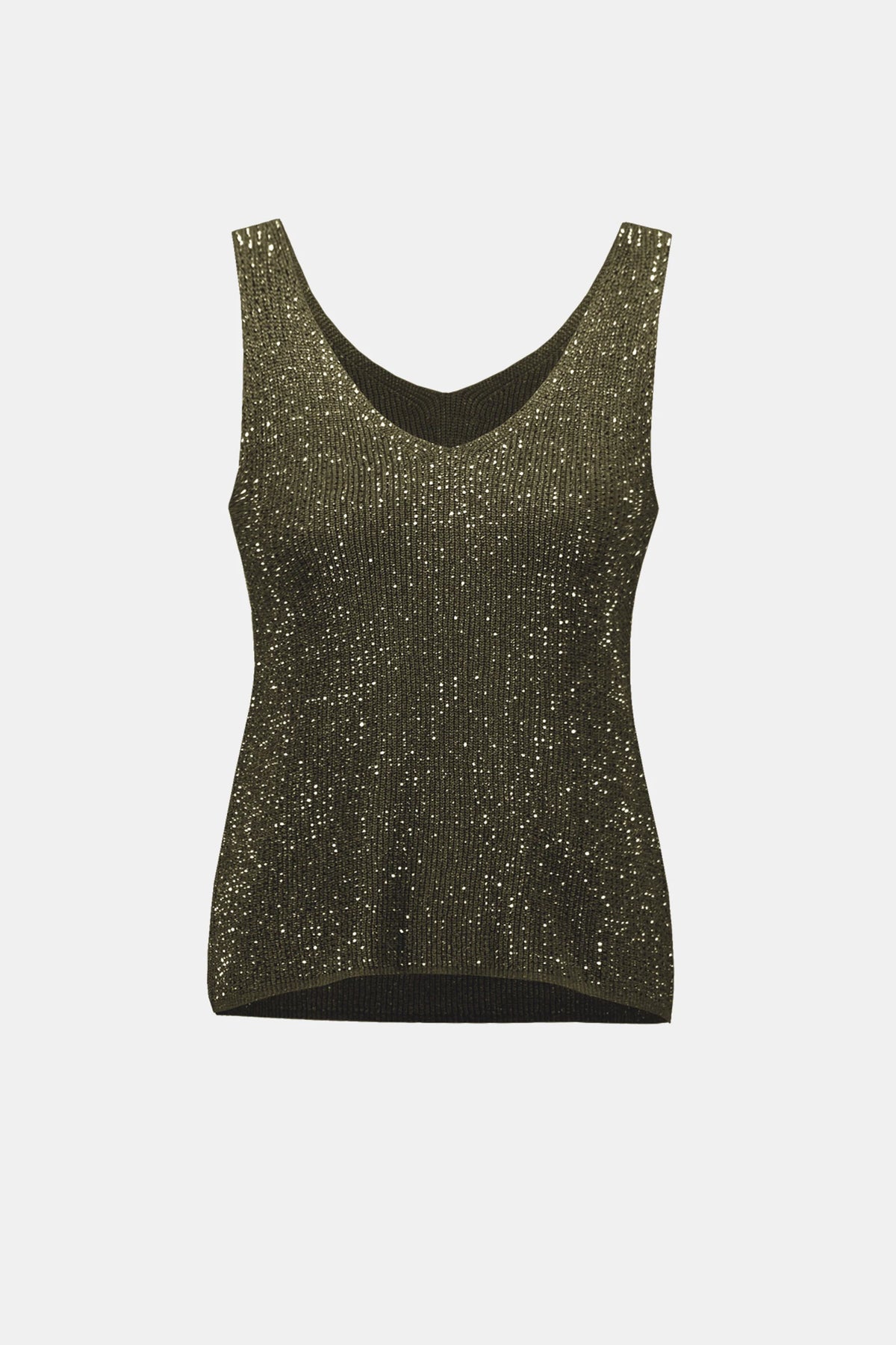 Product-only view of Joseph Ribkoff Rhinestone Knit Camisole in Avocado, style 252915F26