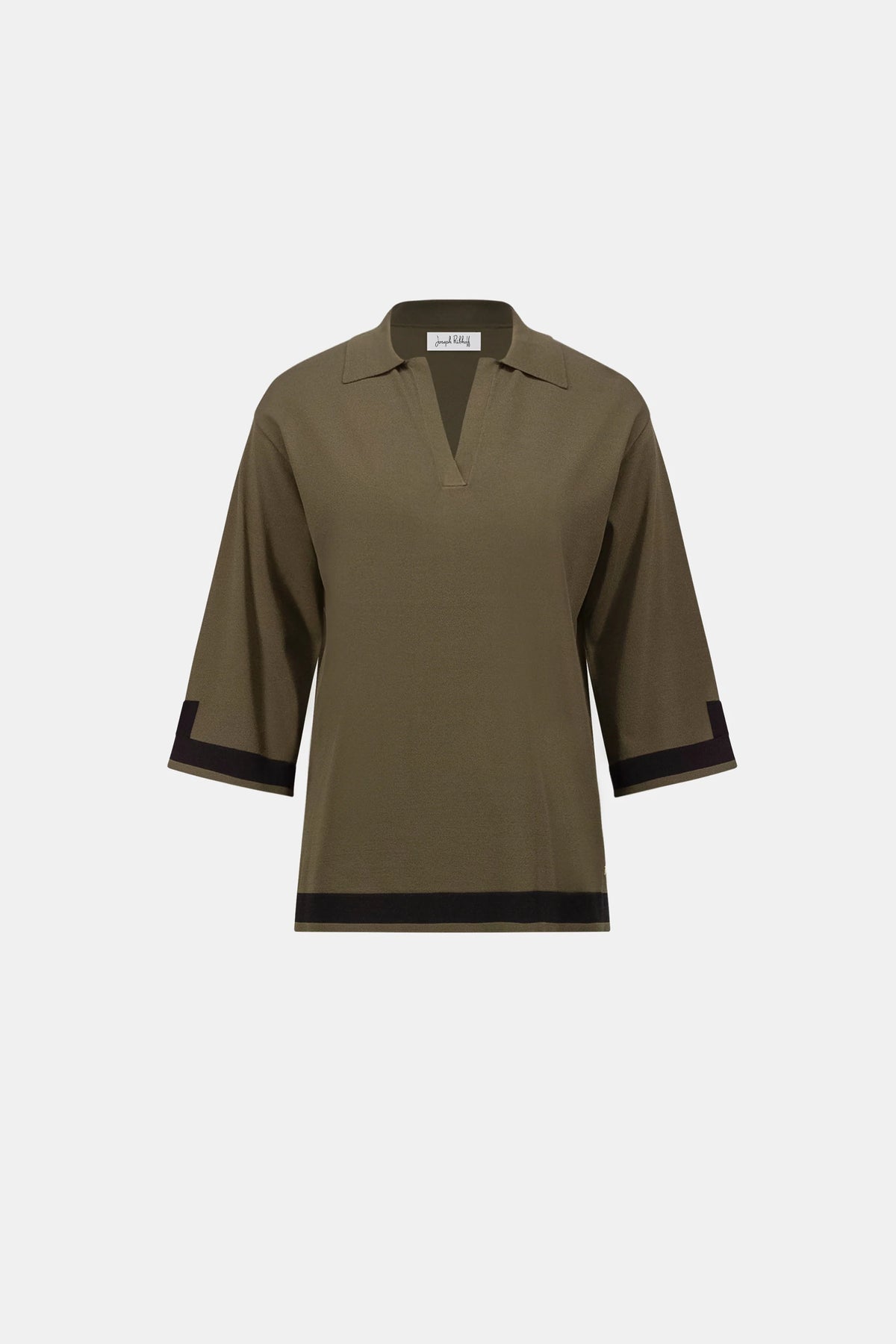 Product-only view of Joseph Ribkoff Sweater Knit Colour Block Top in Avocado/Black, style 253909F26