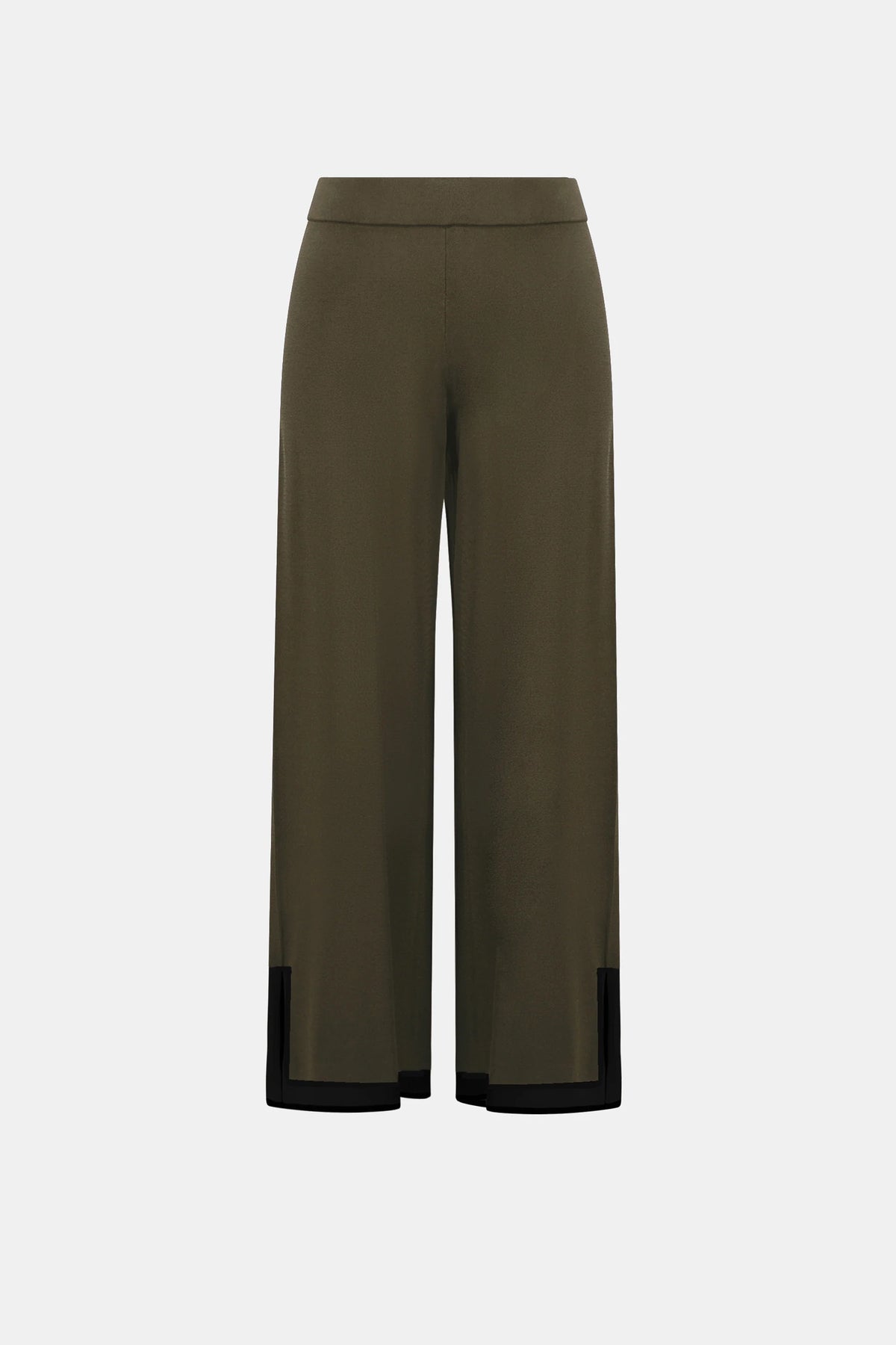 Product-only view of Joseph Ribkoff Colour Block Straight-Leg Knit Pant in Avocado/Black, style 253910F26