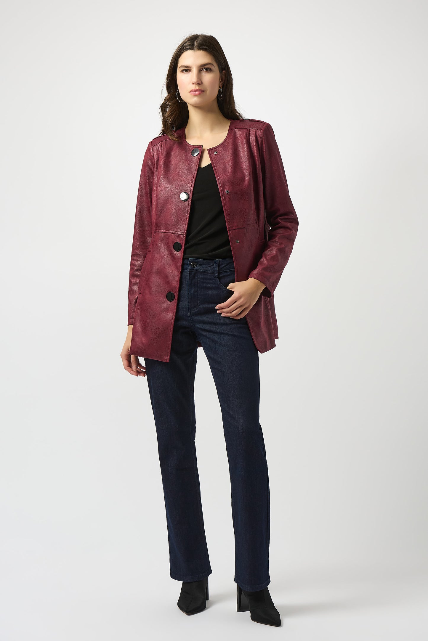 Joseph Ribkoff Collarless Leather Jacket
