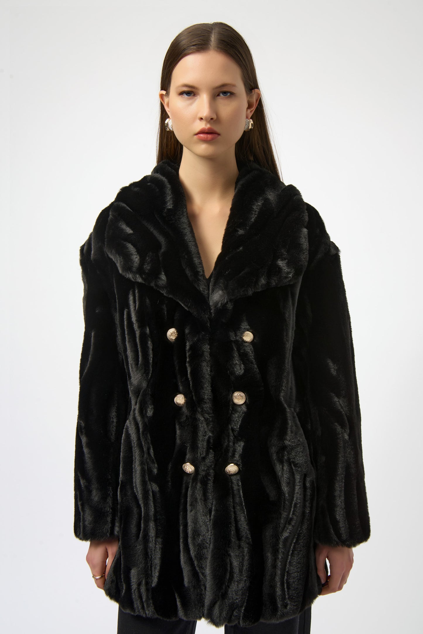 Joseph Ribkoff Textured Faux Fur Shawl Collar Coat