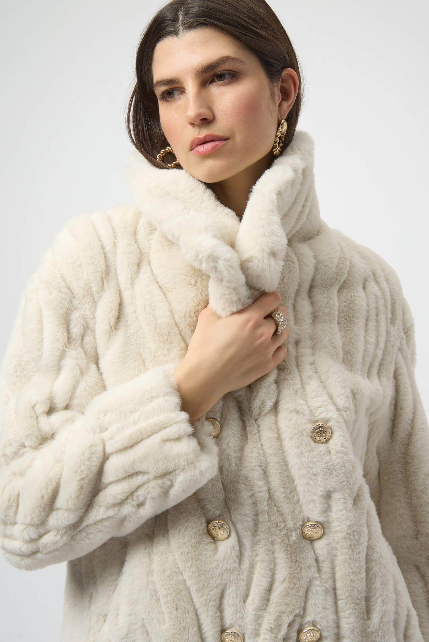 Joseph Ribkoff Textured Faux Fur Shawl Collar Coat