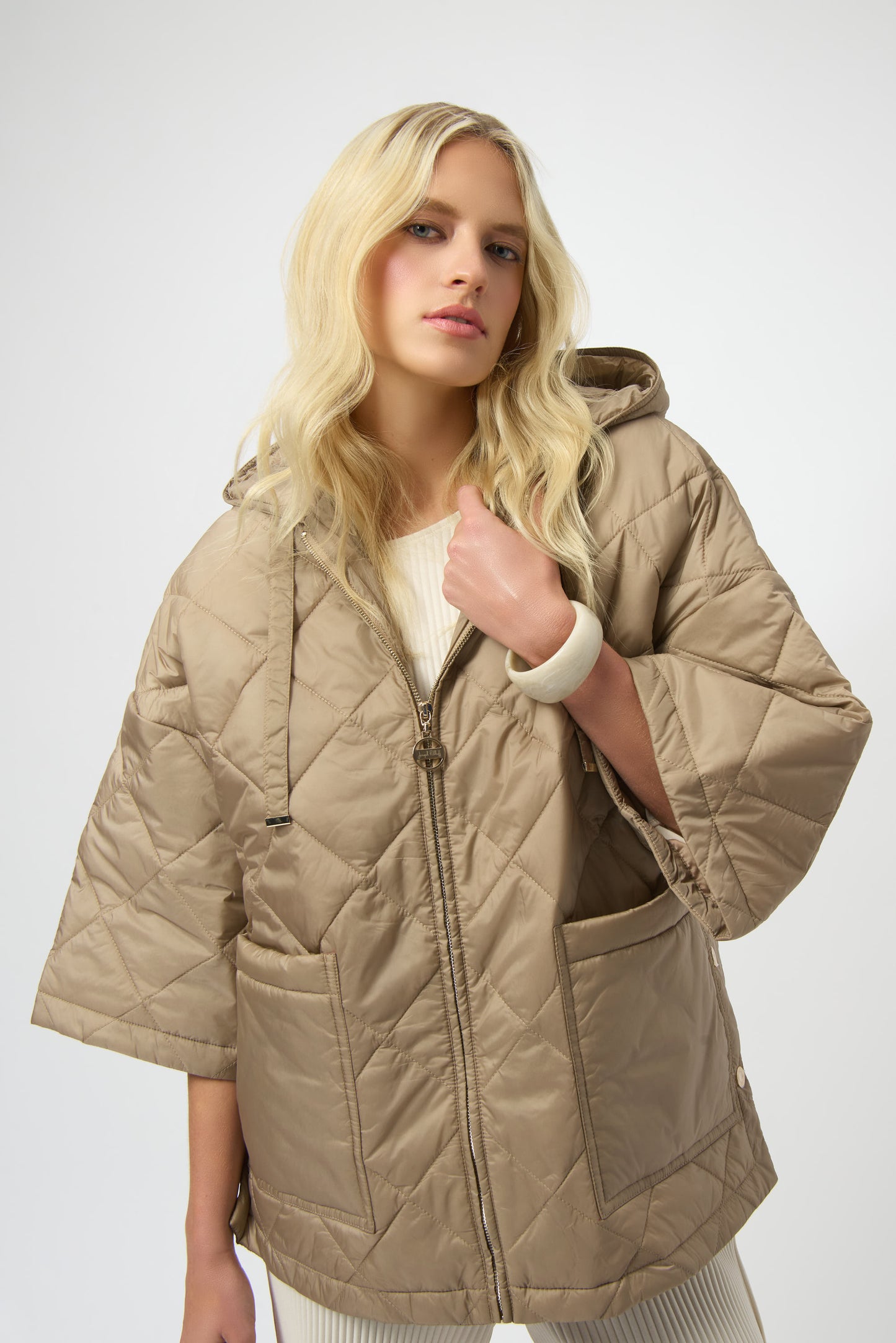 Joseph Ribkoff Woven Diamond Quilt Hooded Outdoor Jacket