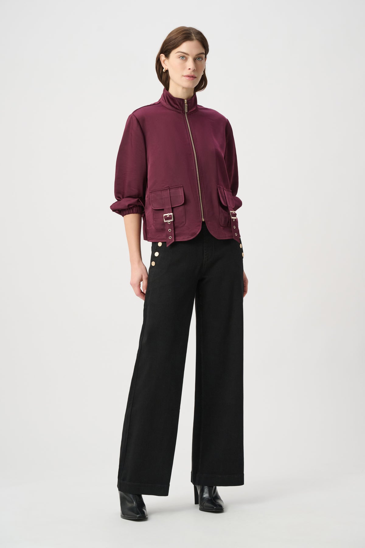 Classic Sailor Button Wide-Leg Jeans