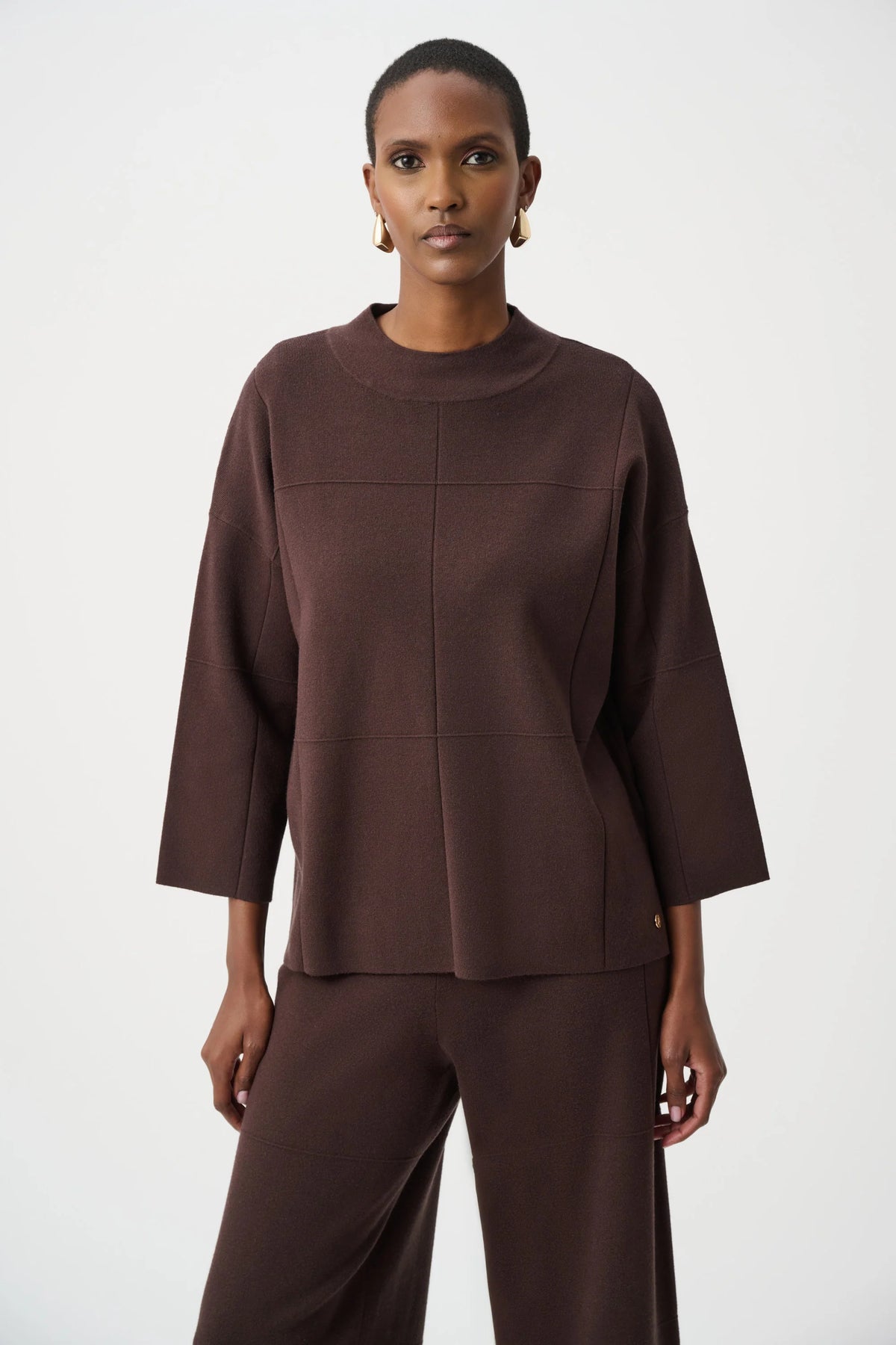 Joseph Ribkoff Brushed Viscose Mock-Neck Sweater in Mocha, style 261981F26 front view