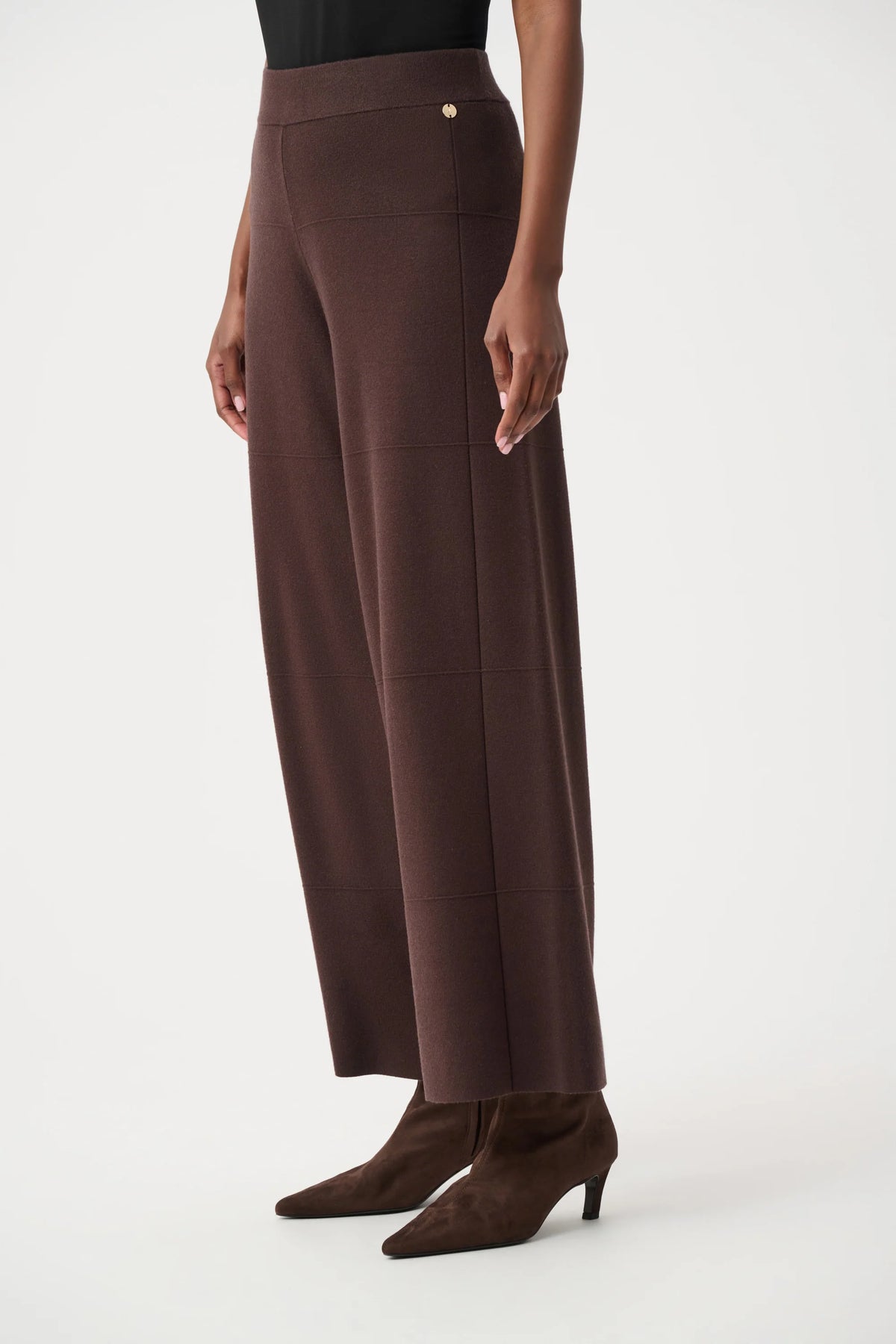 Close-up of fabric and leg detailing on Joseph Ribkoff Joseph Ribkoff Mocha Pull-On Pants in Mocha, style 261982F26