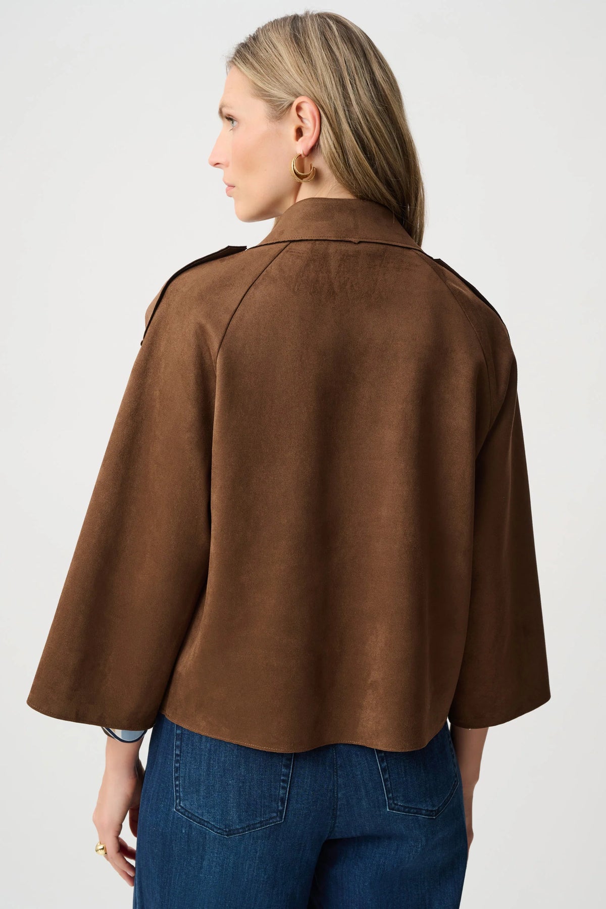  Joseph Ribkoff Faux Suede Cropped Jacket in Brown, style 263000 back view