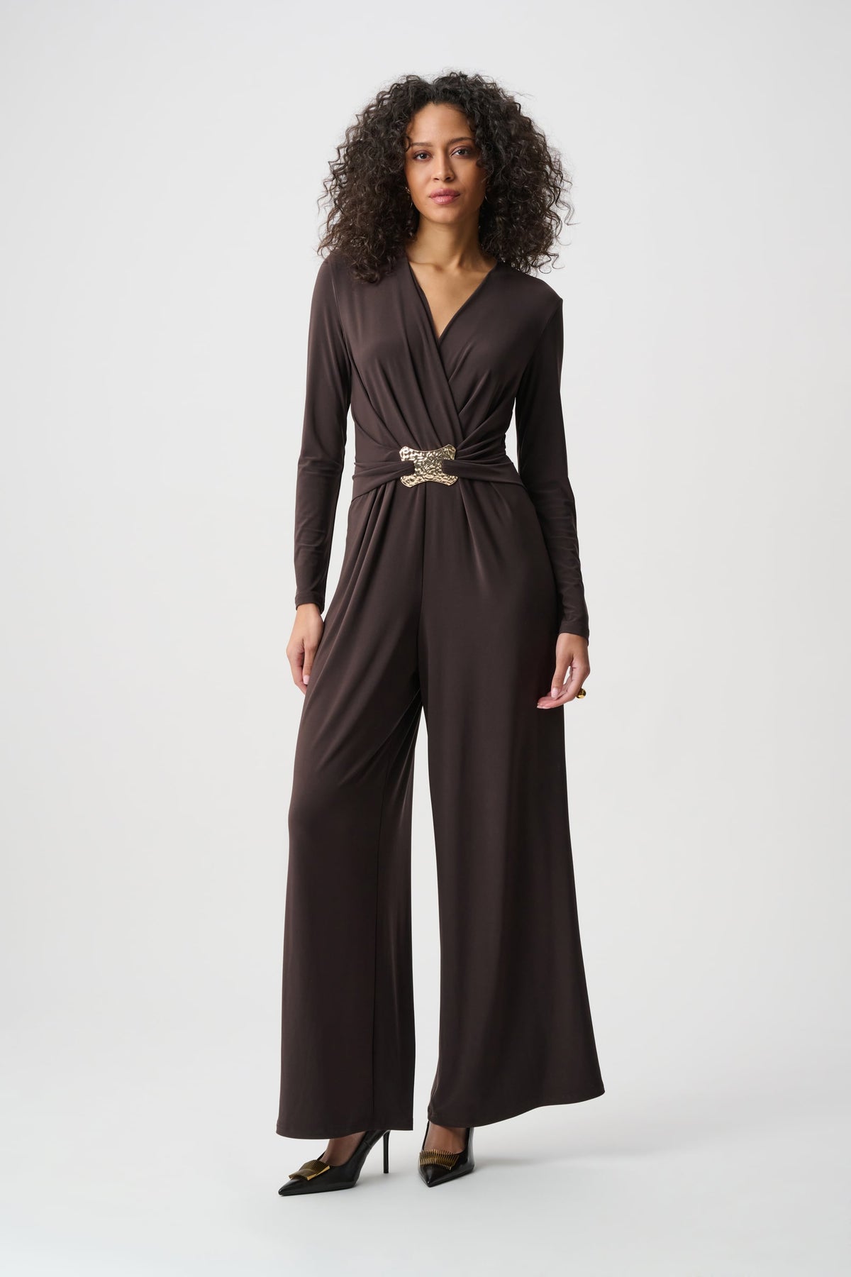 Joseph Ribkoff Joseph Ribkoff Mocha Jumpsuit in Mocha, style 263005 front model view