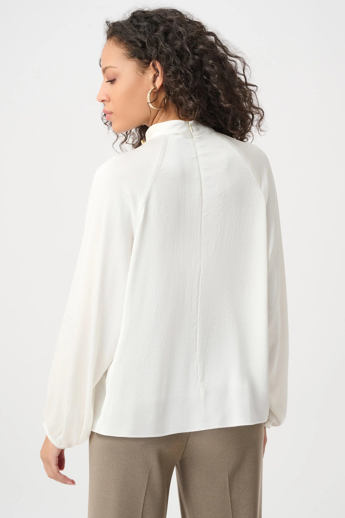 Joseph Ribkoff Satin Stand-Collar Top in Winter White, style 263020 shown from the back