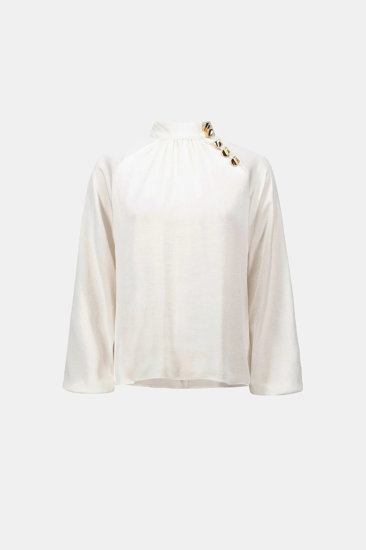 Joseph Ribkoff Satin Stand-Collar Top in Winter White, style 263020 shown from the front