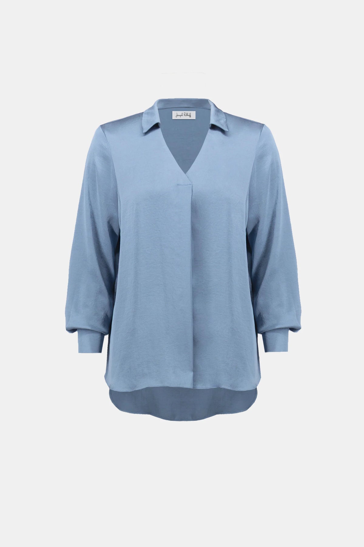 Product-only view of Joseph Ribkoff Recycled Satin Shirt-Collar Tunic in Chambray, style 263025