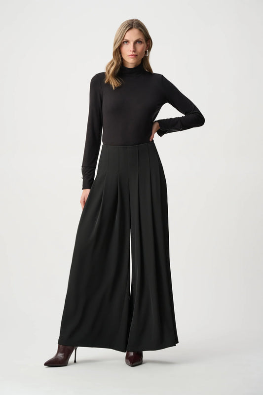 Joseph Ribkoff Pleated Wide-Leg Pants in Black, style 263040 shown from the front