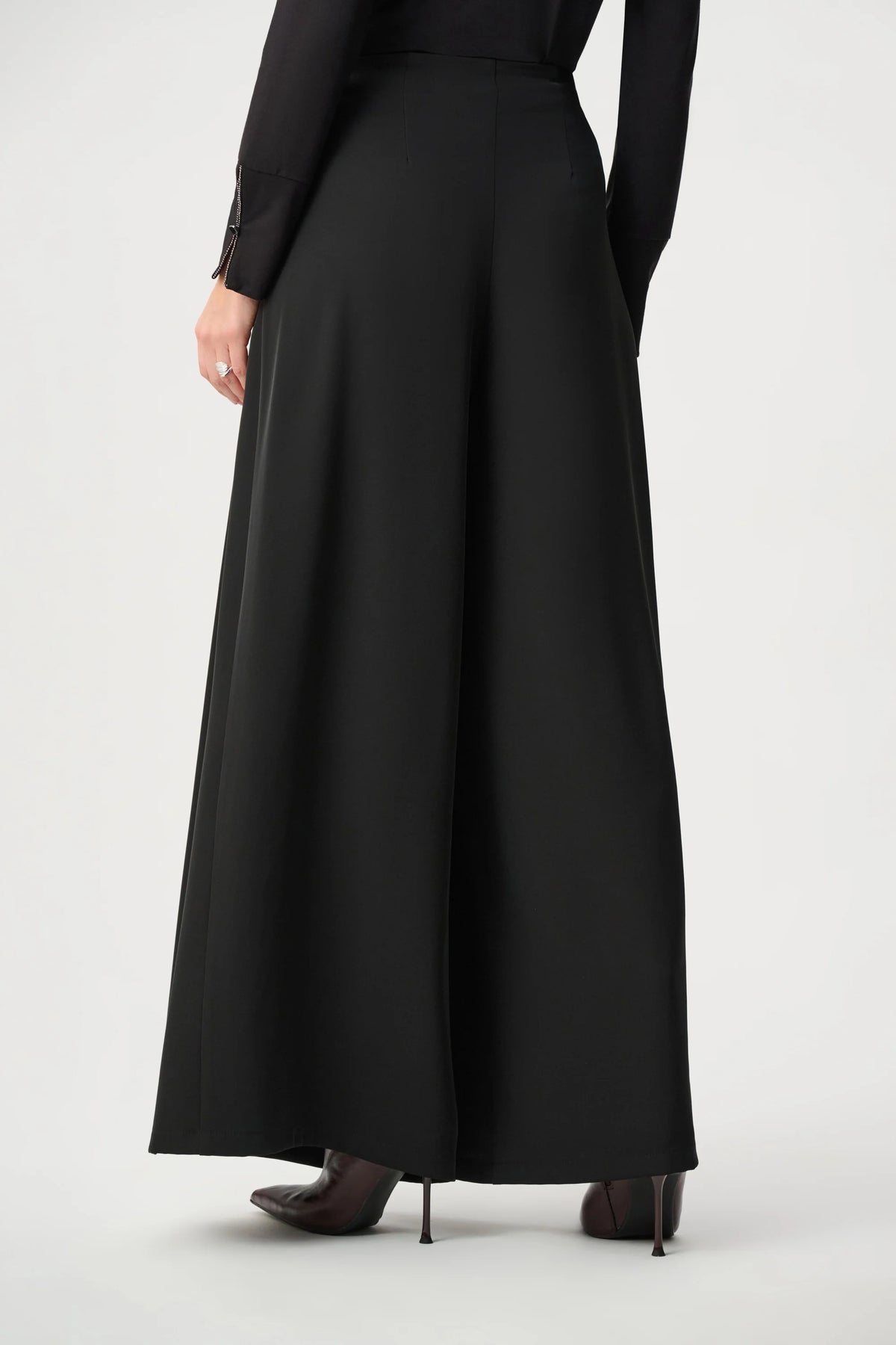 Joseph Ribkoff Pleated Wide-Leg Pants in Black, style 263040 shown from the back