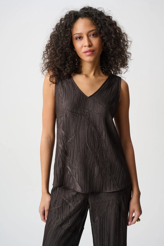 Pleated Satin Flared V-neck Top