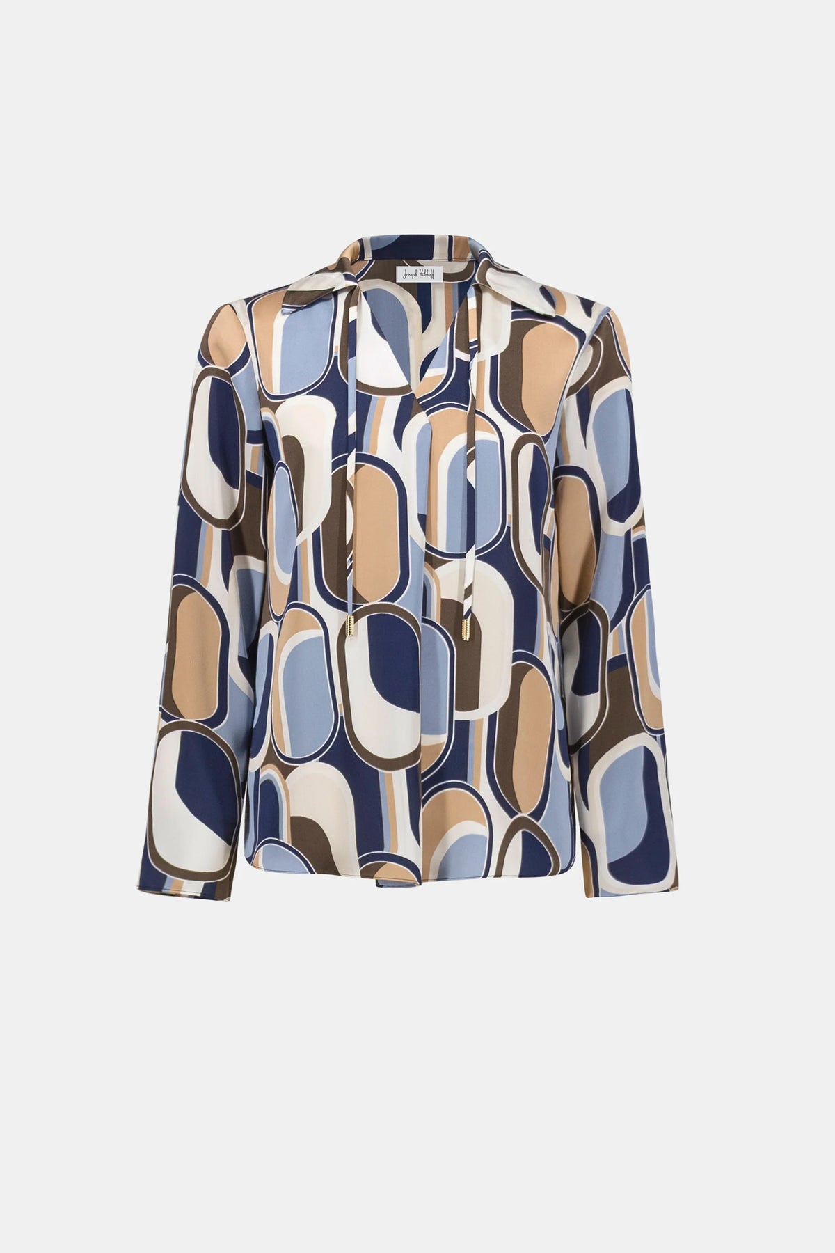 Product-only view of Joseph Ribkoff Geometric V-Neck Collar Blouse in Off-White/Multi, style 263071
