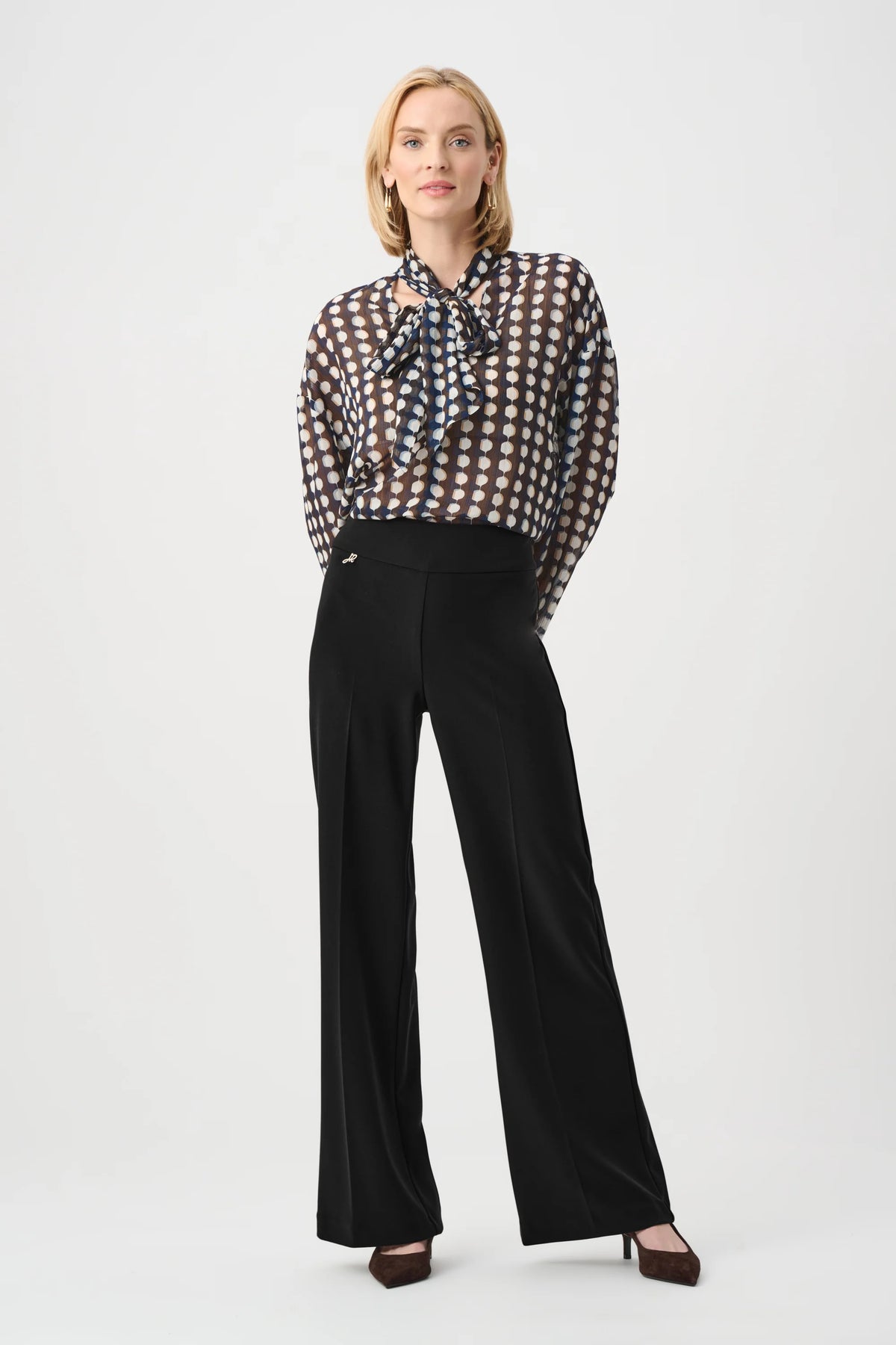 Joseph Ribkoff Silky Knit Wide-Leg Pull-On Pants in black, style 263074 front view