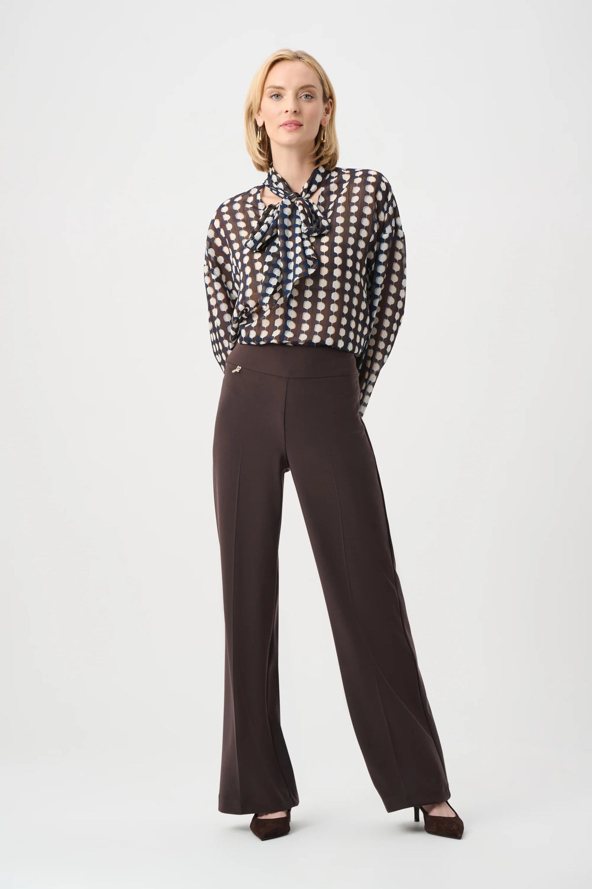 Joseph Ribkoff Silky Knit Wide-Leg Pull-On Pants in Mocha, style 263074 front view