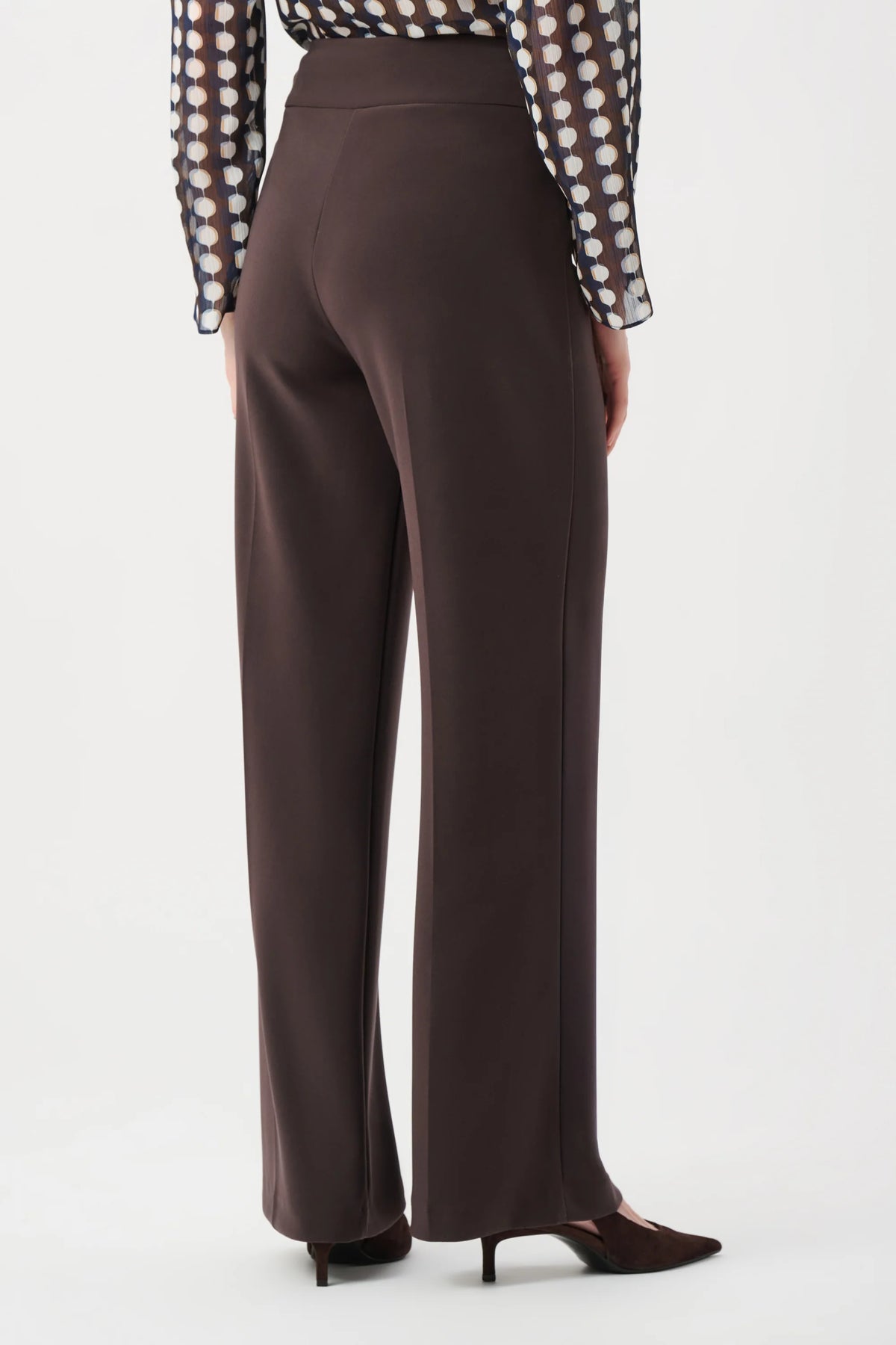 Joseph Ribkoff Silky Knit Wide-Leg Pull-On Pants in Mocha, style 263074 back view