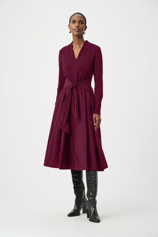 Joseph Ribkoff Fit & Flare V-Neck Dress in Elderberry, style 263145 front model view