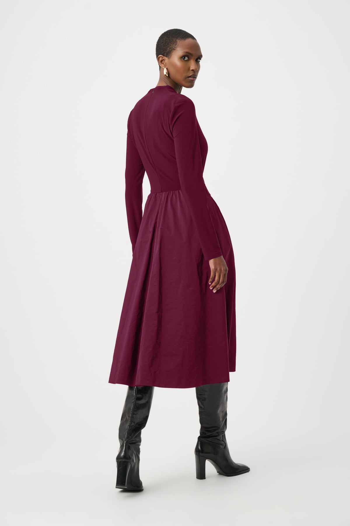 Joseph Ribkoff Fit & Flare V-Neck Dress in Elderberry, style 263145 back view