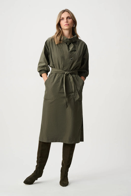 Joseph Ribkoff Cowl-Neck Belted Dress in Avocado, style 263182 front model view