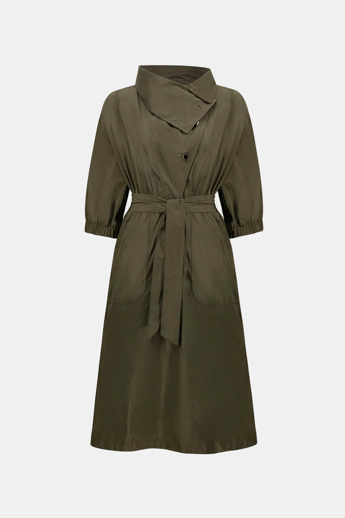 Product-only view of Joseph Ribkoff Cowl-Neck Belted Dress in Avocado, style 263182