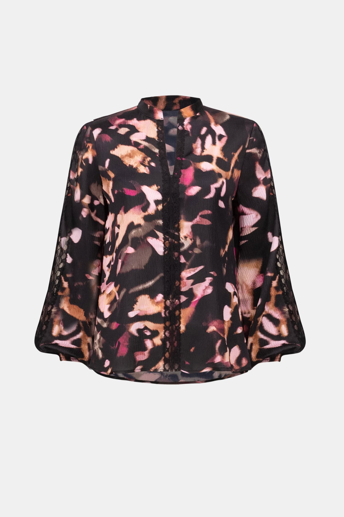 Joseph Ribkoff Textured Satin Abstract Print Top in Black/Multi, style 263201 