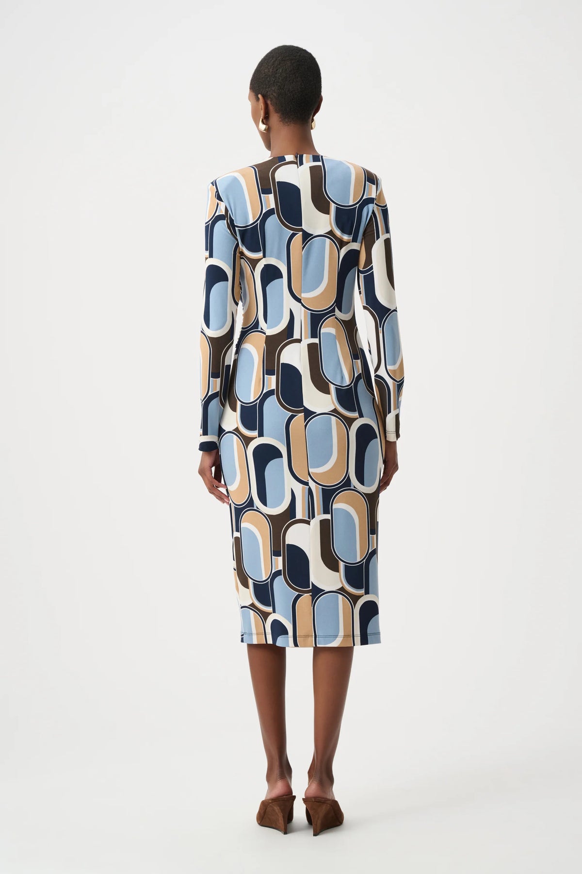 Joseph Ribkoff Silky Knit Printed Wrap Dress in Off-White/Multi, style 263218 back view