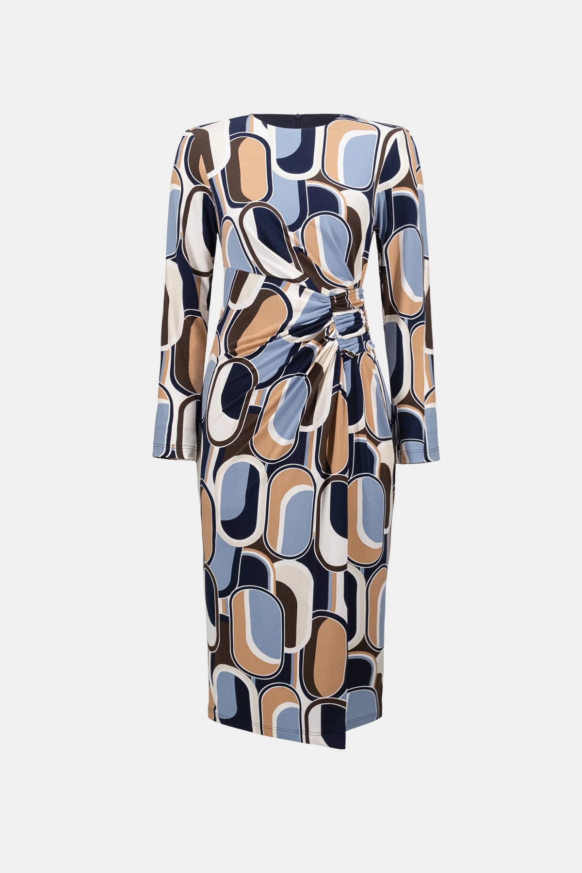 Product-only view of Joseph Ribkoff Silky Knit Printed Wrap Dress in Off-White/Multi, style 263218