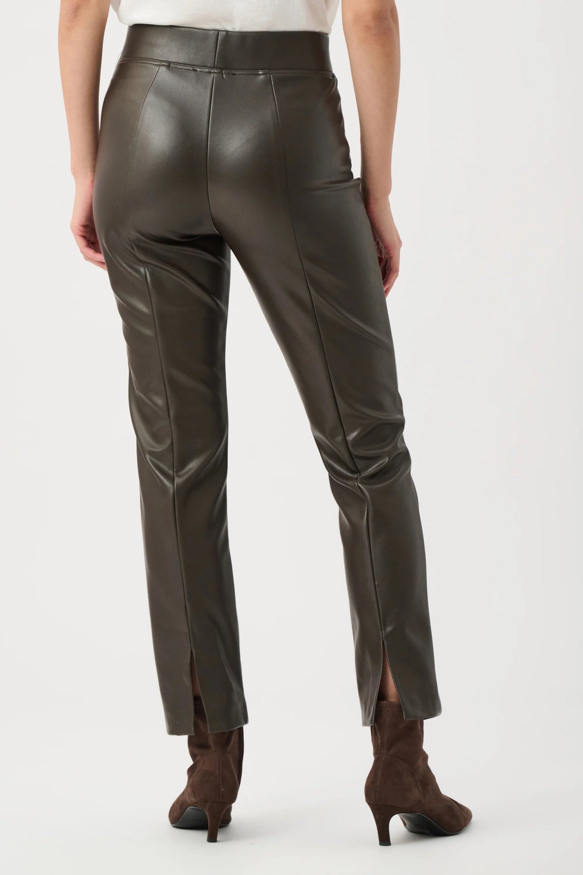 Joseph Ribkoff Bonded Leatherette Straight Pull-On Pants in Mocha, style 263232 full back view