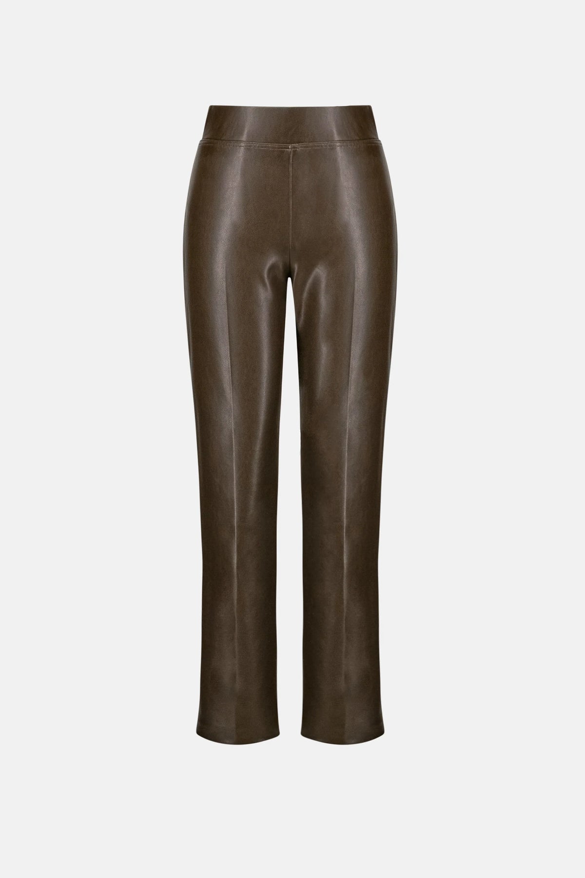 Product-only view of Joseph Ribkoff Bonded Leatherette Straight Pull-On Pants in Mocha, style 263232