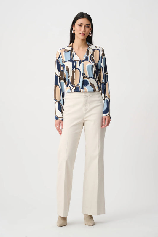 Joseph Ribkoff Chloe Stretch Denim High-Rise Wide-Leg Jeans in Birch, style 263902 front view