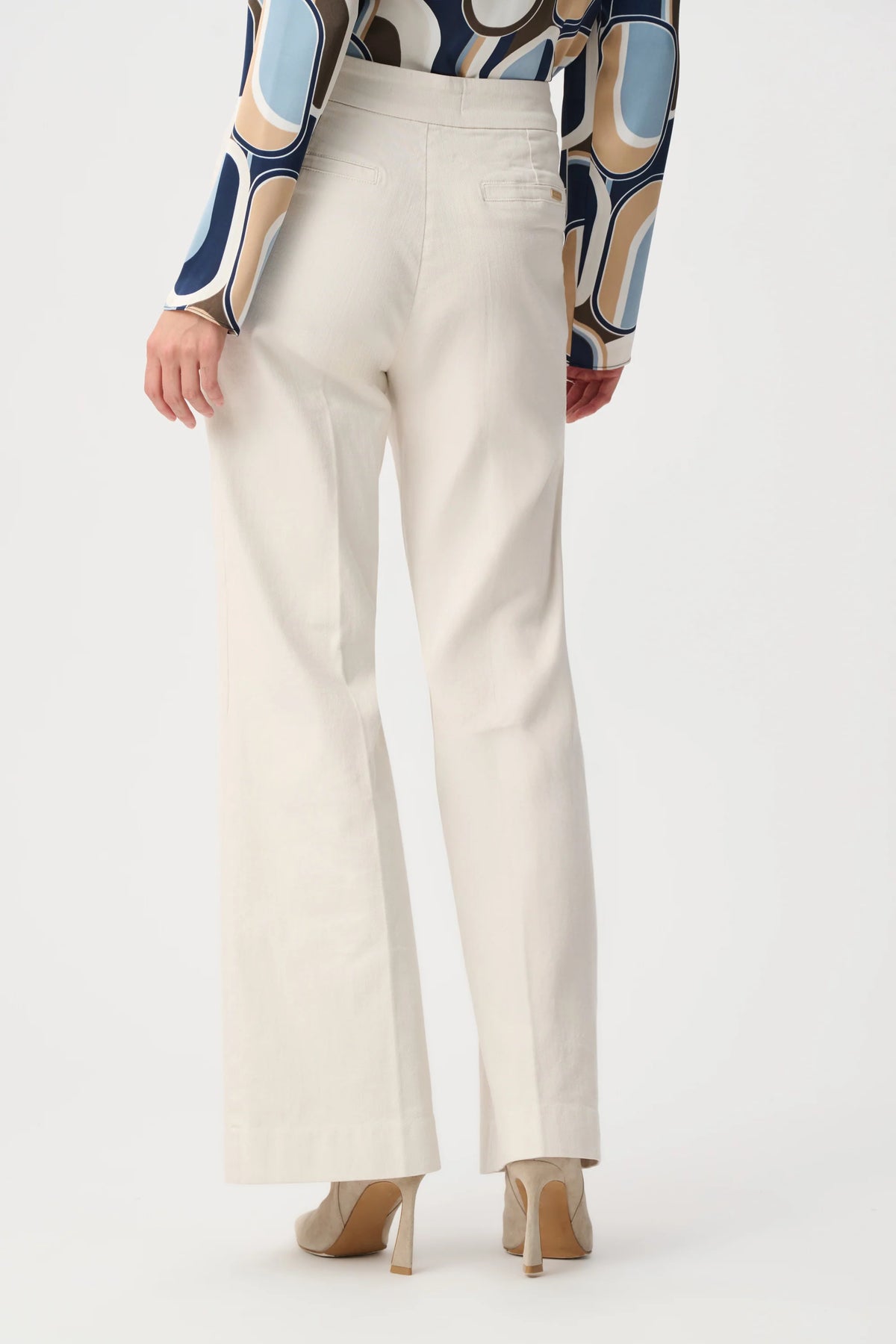Joseph Ribkoff Chloe Stretch Denim High-Rise Wide-Leg Jeans in Birch, style 263902 back view