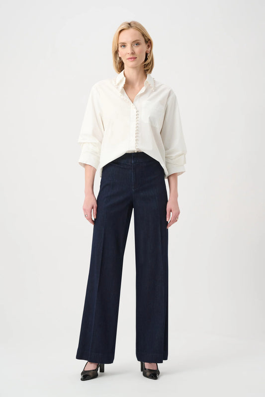 Joseph Ribkoff Chloe High-Rise Wide-Leg Jeans in Dark Denim Blue, style 263903 front view