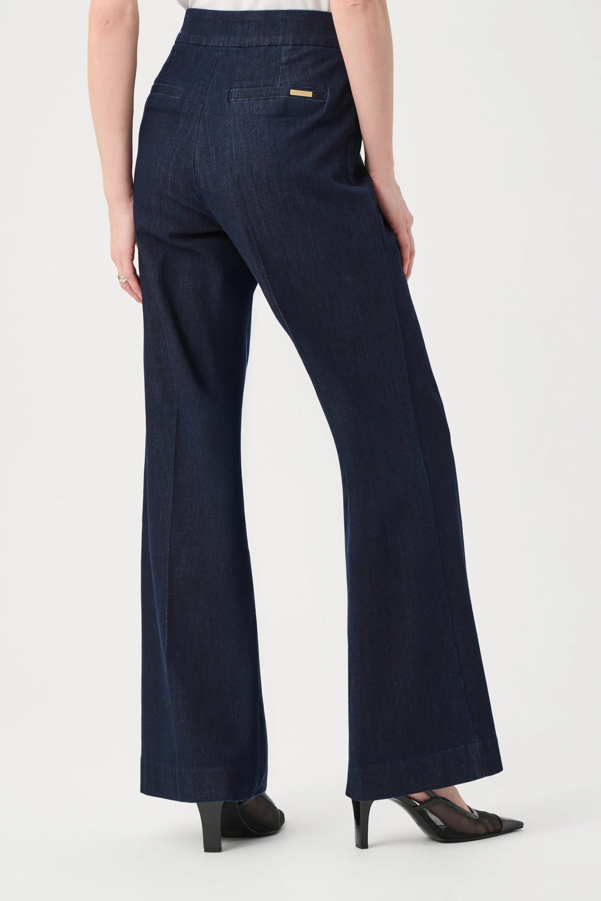 Joseph Ribkoff Chloe High-Rise Wide-Leg Jeans in Dark Denim Blue, style 263903 side view showing the leg silhouette