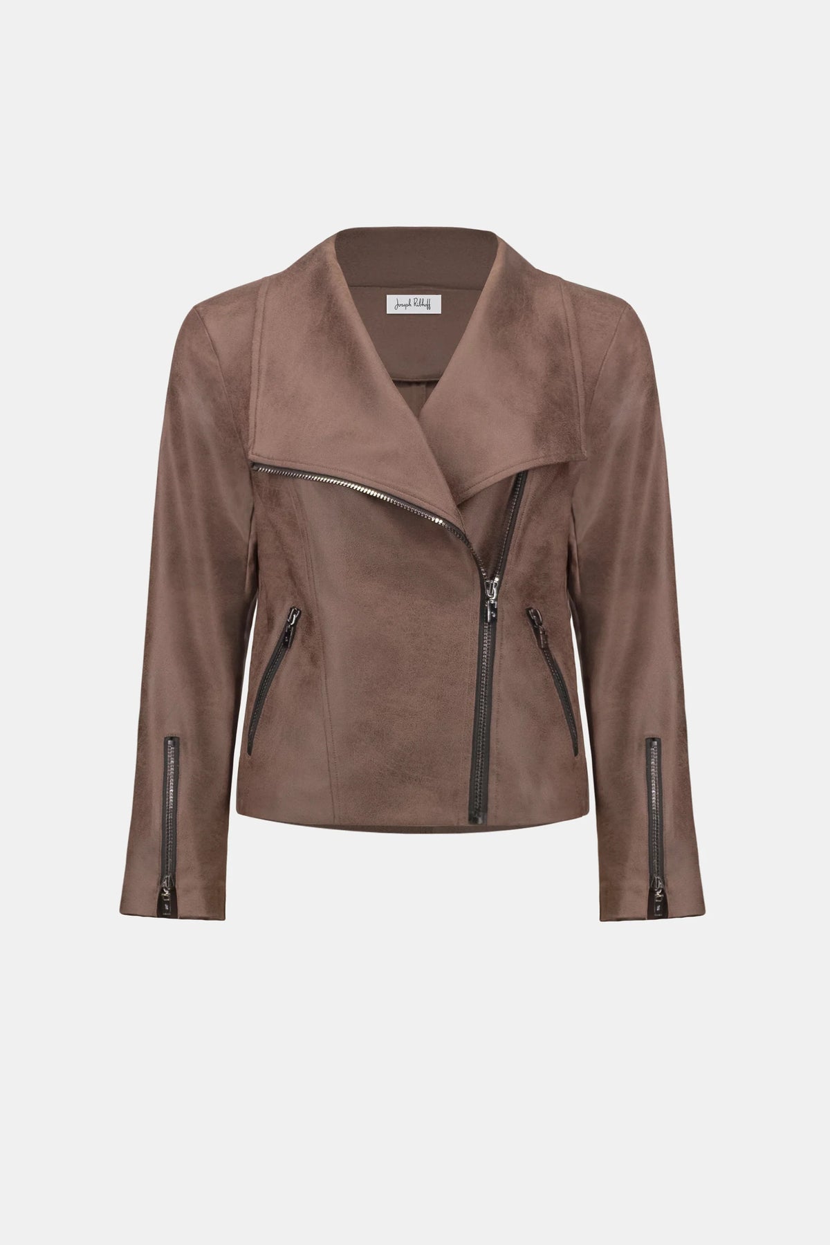 Joseph Ribkoff Foiled Fitted Moto Jacket in Mink, style 263908