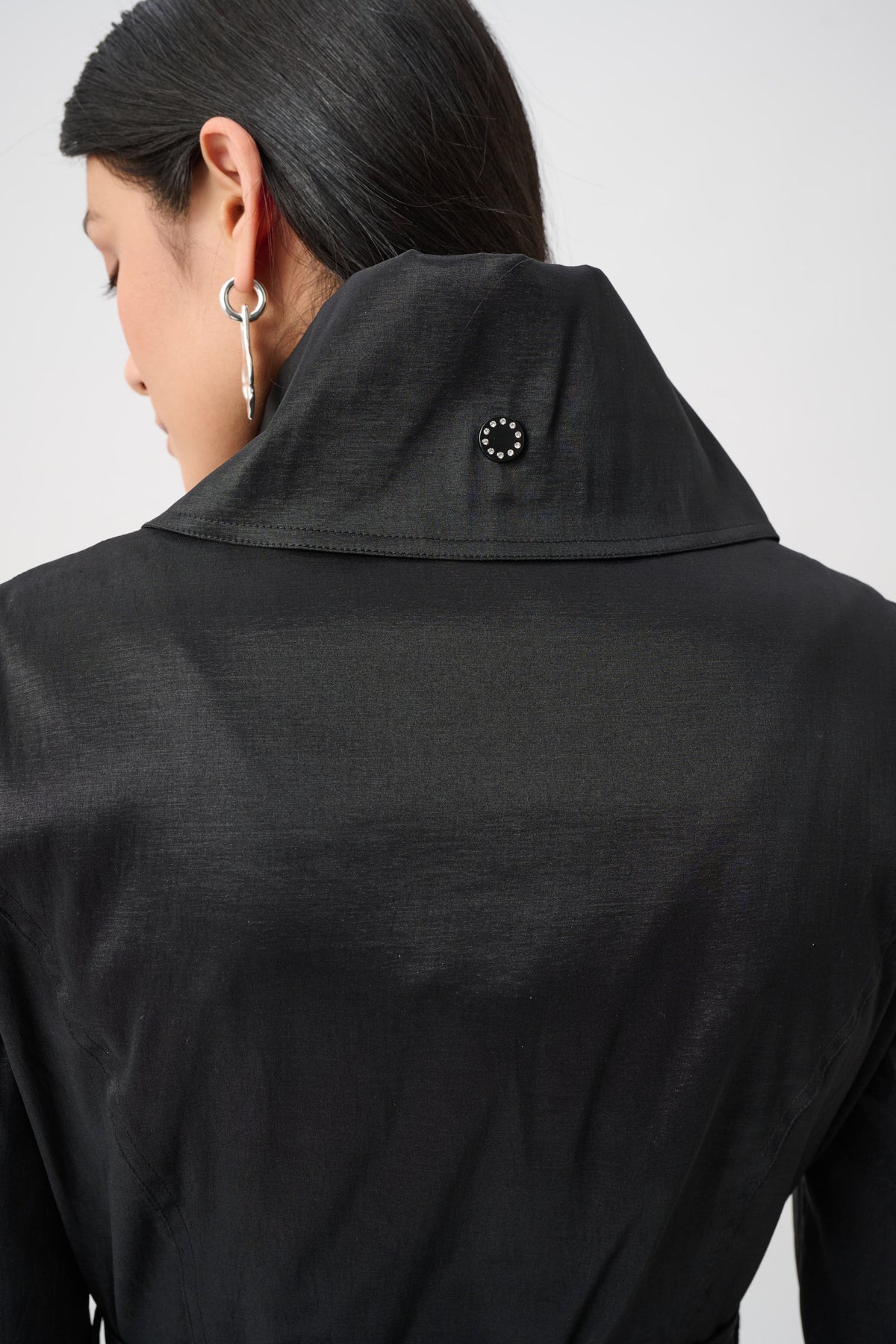 Joseph Ribkoff Stretch Taffeta Belted Fit & Flare Balloon Coat in Black, style 263911 back view