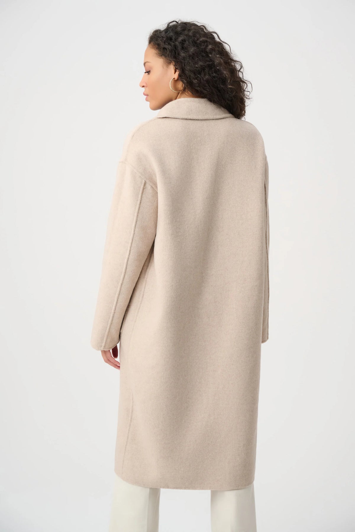 Joseph Ribkoff Wool Blend Plaid Reversible Coat in Oatmeal/Multi, style 263913 back view