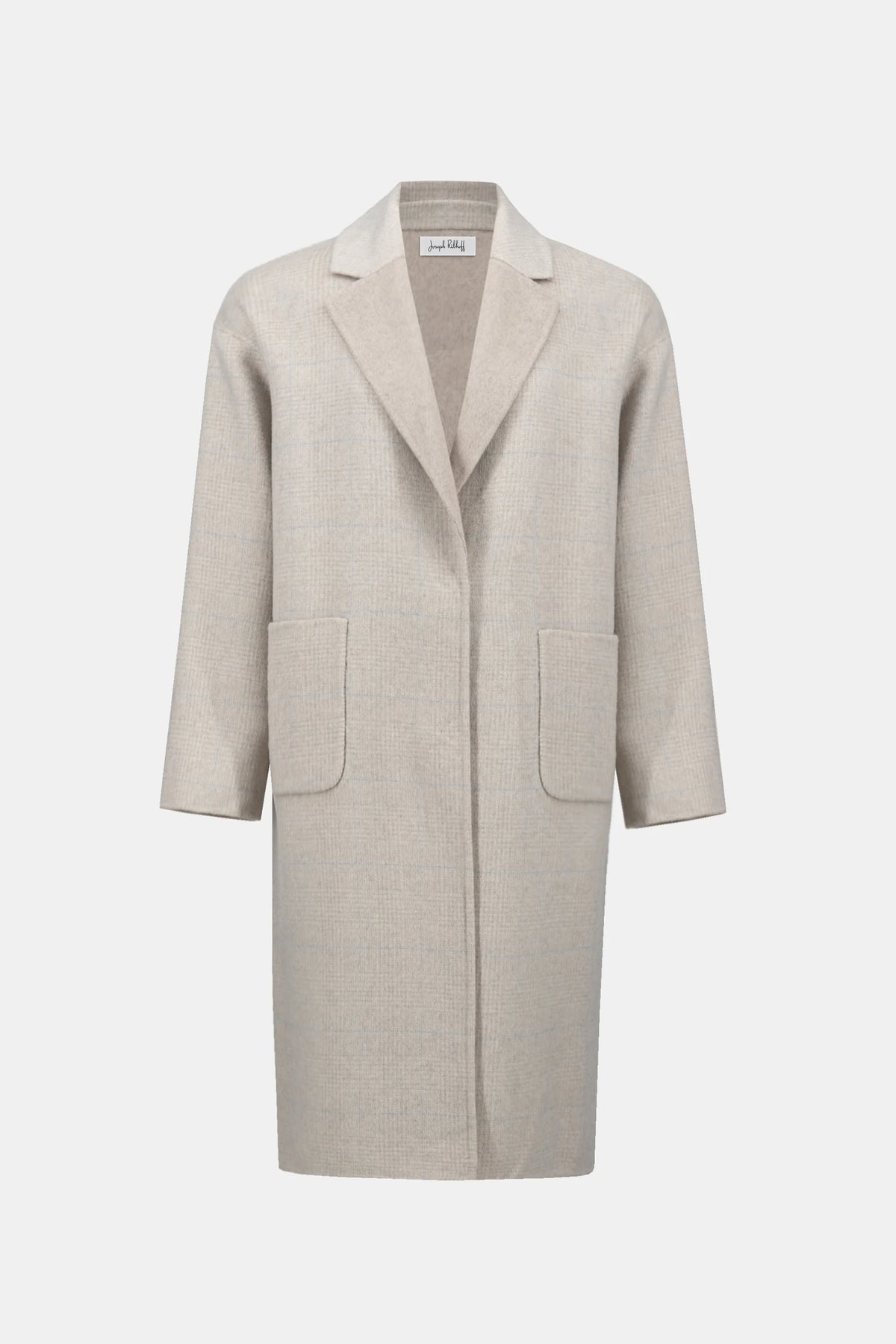 Product-only view of Joseph Ribkoff Wool Blend Plaid Reversible Coat in Oatmeal/Multi, style 263913